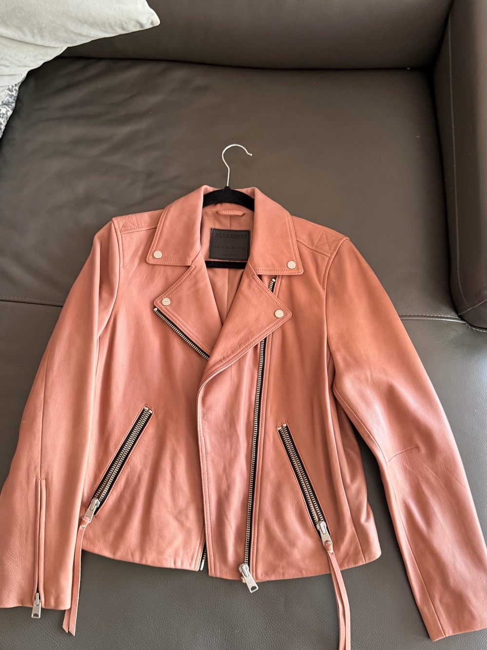 All Saints Women's Leather Moto Jacket — Rose Blush